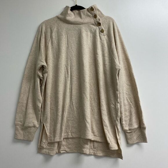 J. Crew Factory Wide button-collar tunic sweatshirt in cloudspun fleece - Picture 1 of 5